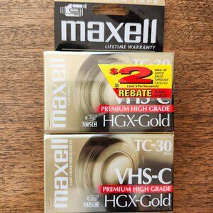 2 MAXELL TC-30 VHS-C Premium High Grade HGX-Gold Camcorder Tapes UNOPENED SEALED